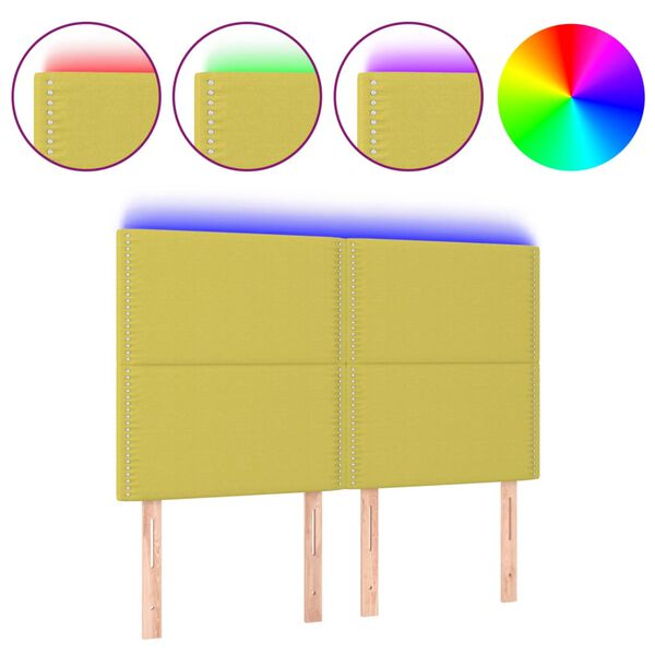 vidaXL Tăblie de pat cu LED, verde, 144x5x118/128 cm, textil