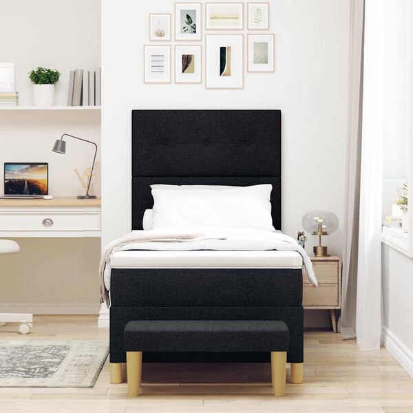 vidaXL Pat cu arcuri cu saltea cu headboard Negru 80 x 200 cm țesătură