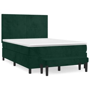 vidaXL Pat box spring cu saltea, verde &icirc;nchis, 140x200 cm, catifea