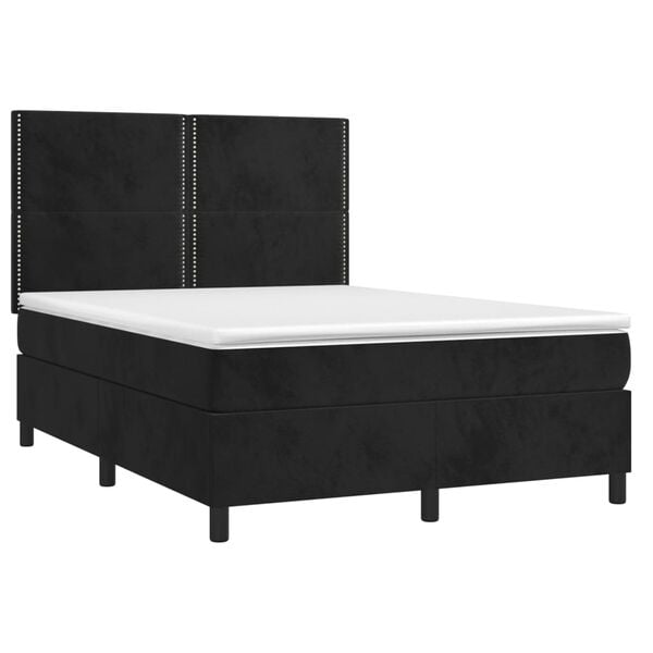 vidaXL Pat box spring cu saltea, negru, 140x190 cm, catifea