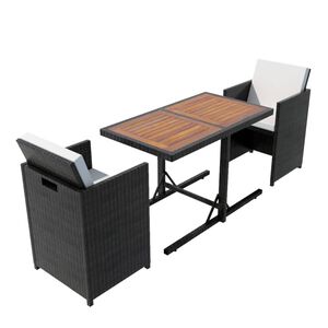 vidaXL Set bistro cu perne, 3 piese, negru, poliratan