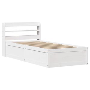 vidaXL Cadru de pat cu tăblie, alb, 75x190 cm, lemn masiv de pin