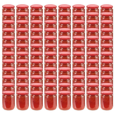 vidaXL Borcane din sticlă pentru gem, capace roșii, 96 buc., 230 ml