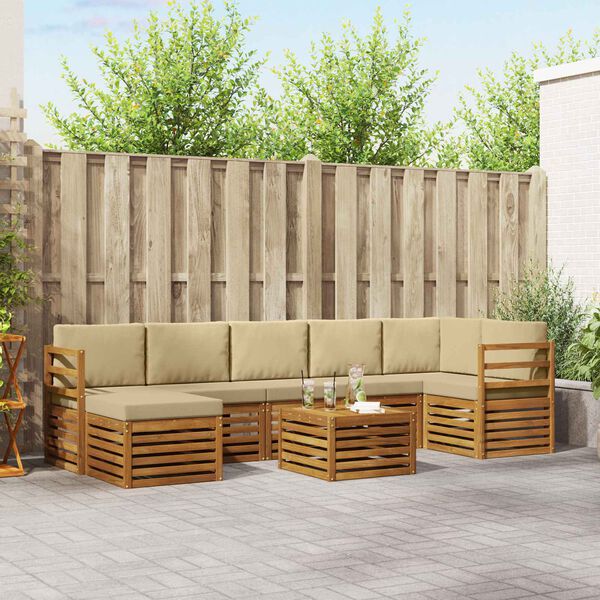 vidaXL Set canapea sectională cu pernă 8 pcs Natural și Bej
