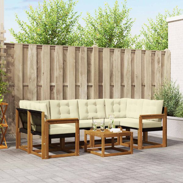 vidaXL Set de canapele de exterior cu pernă 7 pcs Natural și Crem