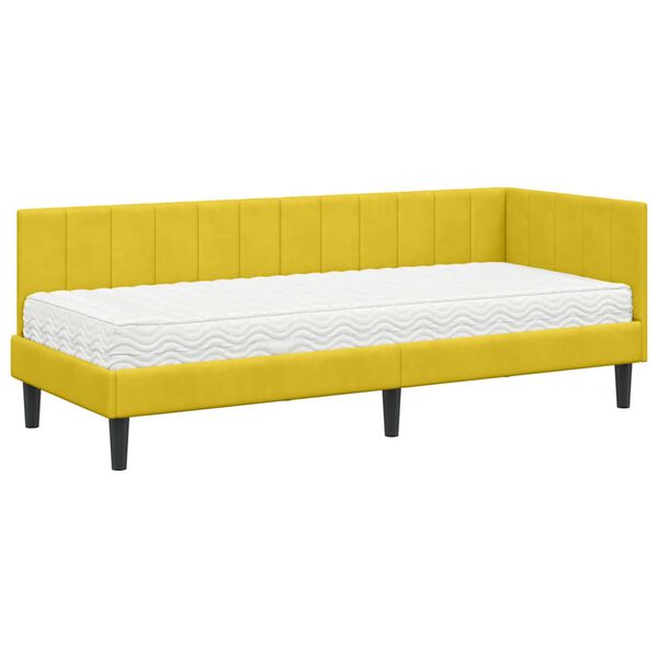 vidaXL Cadru de pat colțar cu saltea cu headboard 2 pcs Galben Catifea