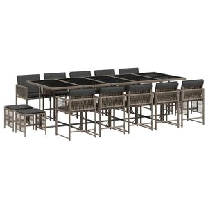 vidaXL Set mobilier de grădină cu perne, 15 piese, gri, poliratan