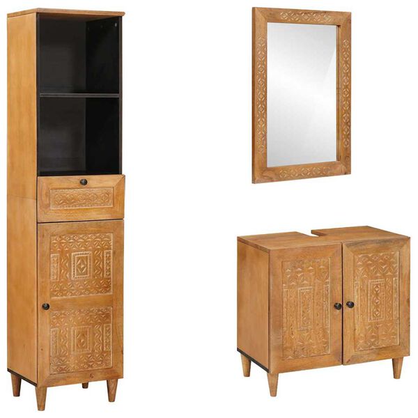 vidaXL Set de mobilier pentru baie 3 pcs Maro Lemn masiv de mango