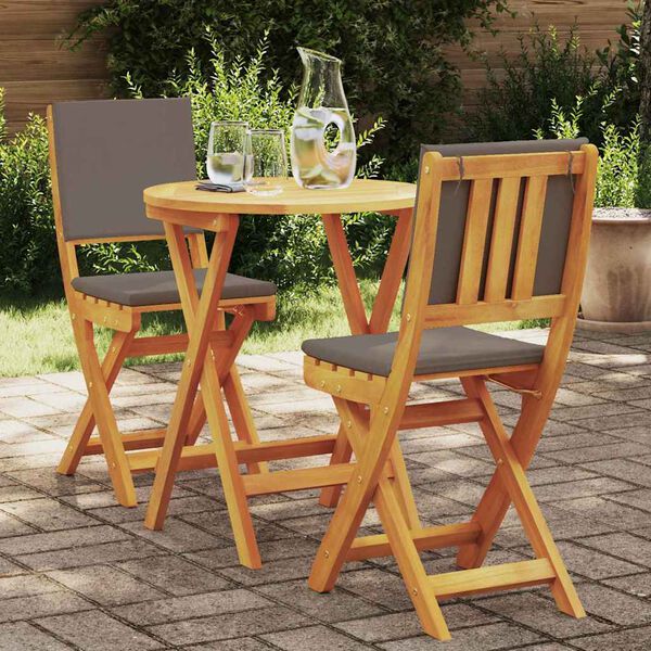 vidaXL Set bistro cu pernă 3 pcs Ulei Natural Lemn Solid de Acacia