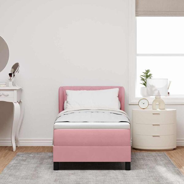 vidaXL Pat cu arcuri cu saltea cu headboard Roz 80 x 200 cm Catifea