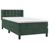 vidaXL Pat box spring cu saltea, verde &icirc;nchis, 90x200 cm, catifea