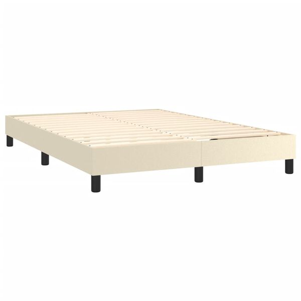 vidaXL Pat box spring cu saltea, crem, 140x200 cm, piele ecologică