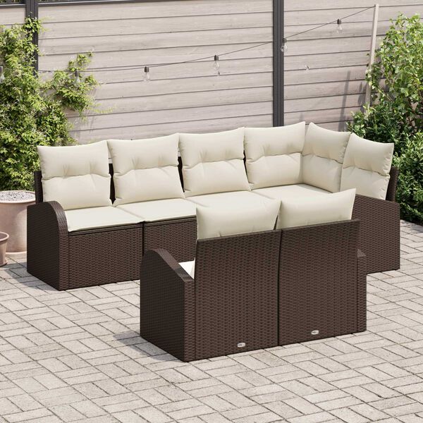 vidaXL Set de canapele pentru grădină 7 pcs maro și alb Rattan poli