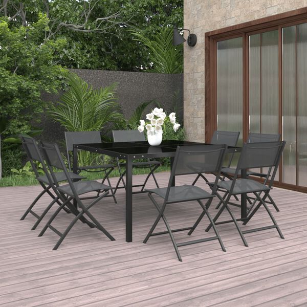 vidaXL Set mobilier de exterior, 9 piese, oțel