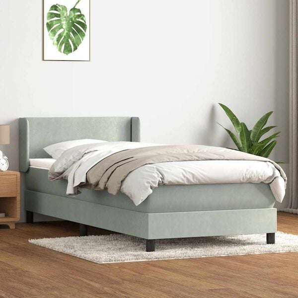 vidaXL Pat box spring cu saltea, gri deschis, 80x220 cm, catifea