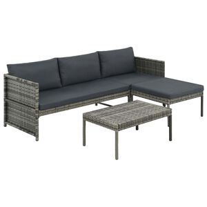 vidaXL Set mobilier de grădină cu perne, 3 piese, gri, poliratan