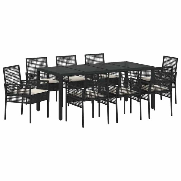 vidaXL Set de masă pentru grădină 9 pcs Negru poliratan