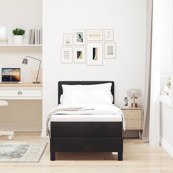 vidaXL Pat cu arcuri cu saltea cu headboard Negru 80 x 200 cm Catifea