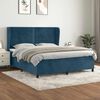 vidaXL Pat box spring cu saltea, albastru &icirc;nchis, 160x200 cm, catifea