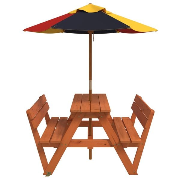 vidaXL Masă de picnic pentru 4 copii, cu umbrelă, lemn masiv brad