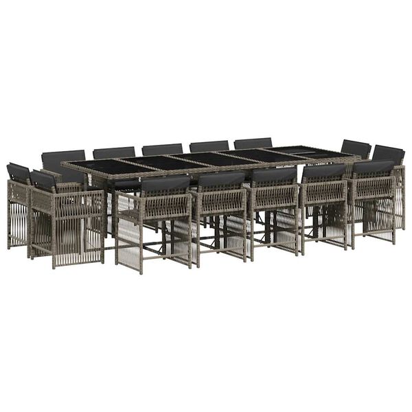 vidaXL Set mobilier de grădină cu perne, 15 piese, gri, poliratan