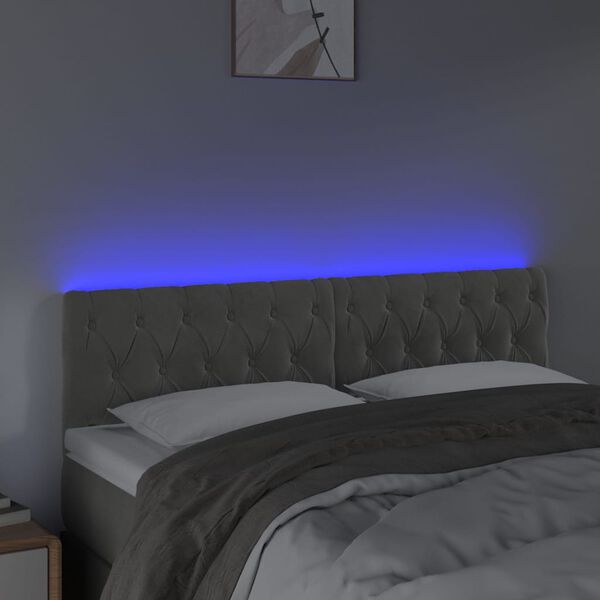 vidaXL Tăblie de pat cu LED, gri deschis, 160x7x78/88 cm, catifea