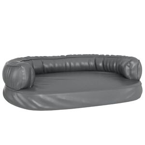 vidaXL Pat pentru c&acirc;ini, spumă ergonomică, gri, 75x53 cm, piele eco