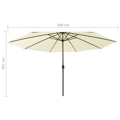 vidaXL Umbrelă de soare exterior, LED-uri & stâlp metal nisipiu 400 cm