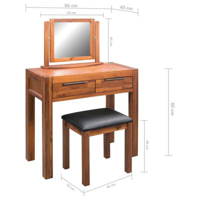 vidaXL Masă de toaletă cu scaun și oglindă, lemn masiv de acacia