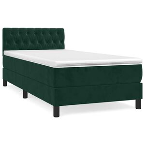 vidaXL Pat box spring cu saltea, verde &icirc;nchis, 90x190 cm, catifea
