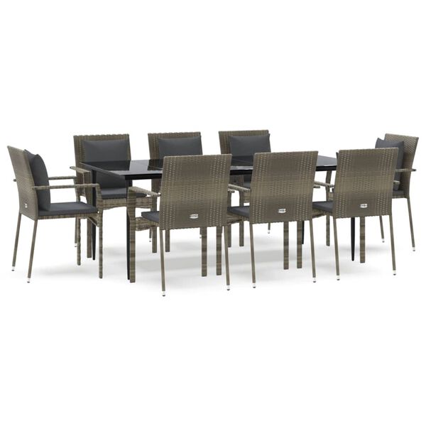 vidaXL Set mobilier de grădină cu perne, 9 piese, negru/gri, poliratan