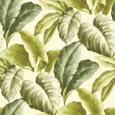 426248 DUTCH WALLCOVERINGS Wallpaper Tropical Leaves Green and White