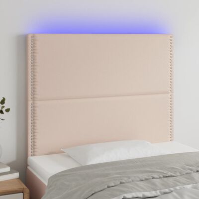 vidaXL Tăblie de pat cu LED, cappuccino, 100x5x118/128 cm, piele eco