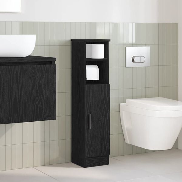 vidaXL Dulap de baie cu suport role, negru, 20,5x22x90 cm
