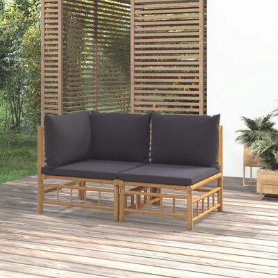 vidaXL Set mobilier de grădină cu perne gri închis, 2 piese, bambus