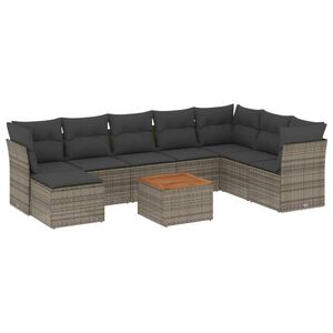 vidaXL Set canapele de grădină, 9 piese, cu perne, gri, poliratan