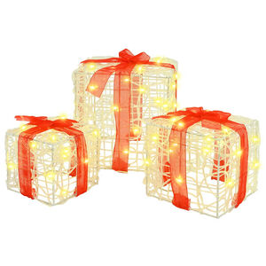 vidaXL Cutie cadou cu 60 LED 3 pcs Alb cald 20 x 20 x 20 cm Acril