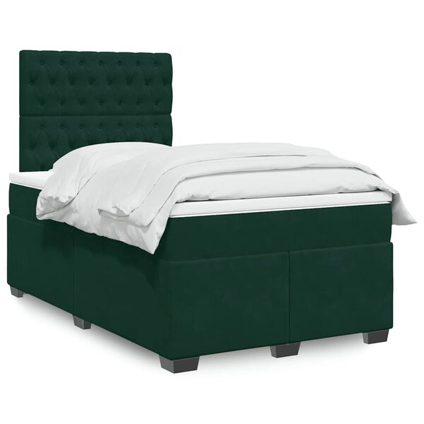 vidaXL Pat box spring cu saltea, verde &icirc;nchis, 120x190 cm, catifea