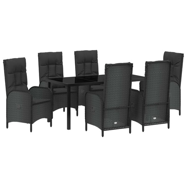 vidaXL Set de masă pentru grădină cu pernă 7 pcs Negru poliratan