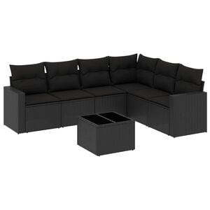 vidaXL Set canapele de grădină cu perne, 7 piese, negru, poliratan