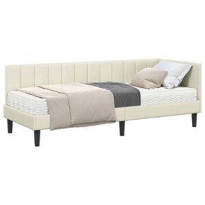 vidaXL Cadru de pat colțar cu saltea cu headboard 2 buc. Crem Catifea