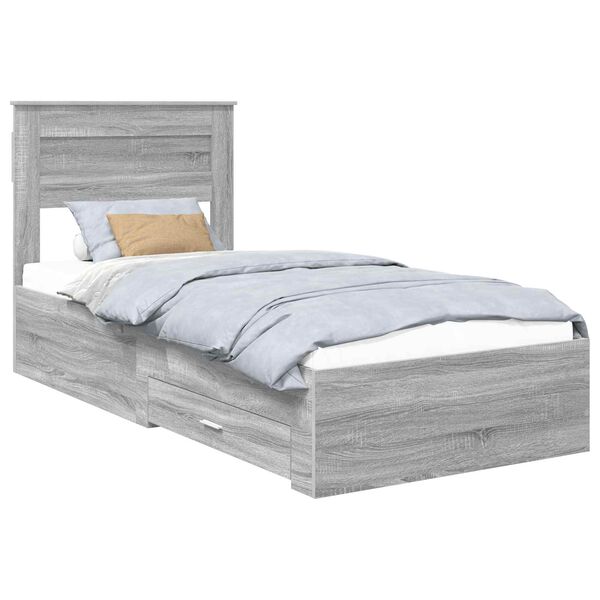 vidaXL Cadru de pat cu headboard Gri Sonoma 90 x 200 cm Lemn compozit