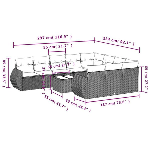 vidaXL Set canapele de grădină cu perne, 11 piese, negru, poliratan