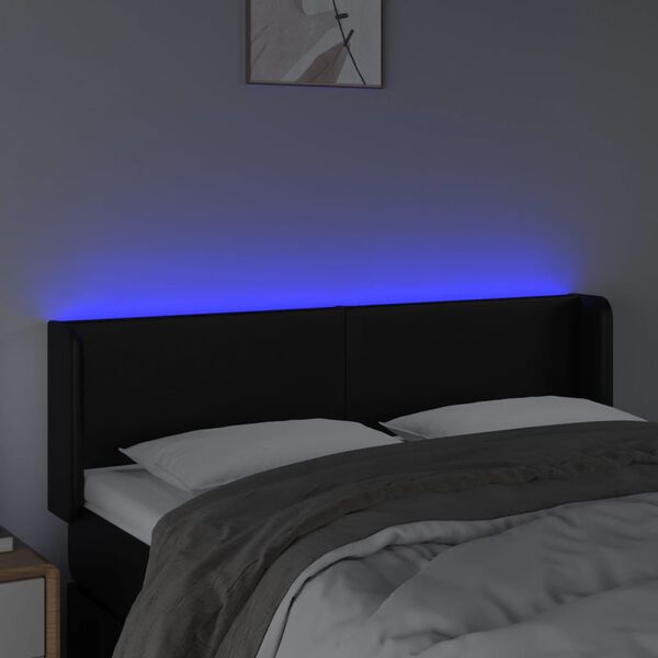 vidaXL Tăblie de pat cu LED, negru, 147x16x78/88 cm, piele ecologică