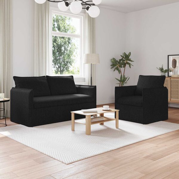 vidaXL Canapea 2 pcs Negru 196 x 82 x 85 cm țesătură