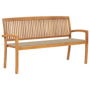 vidaXL Bancă de grădină stivuibilă cu pernă, 159 cm, lemn masiv de tec
