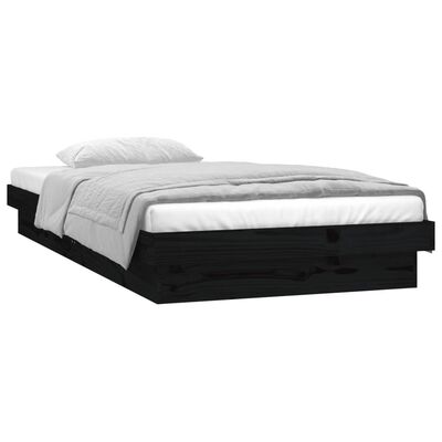 vidaXL Cadru de pat cu LED Single, negru, 90x190 cm, lemn masiv