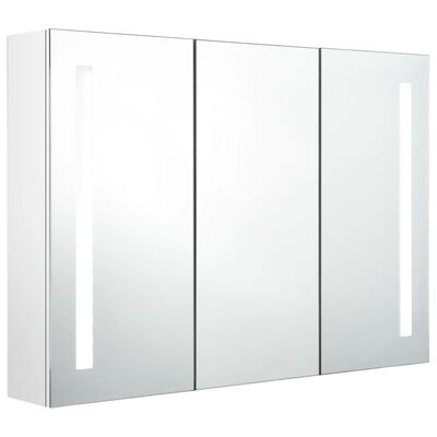 vidaXL Dulap de baie cu oglindă și LED, alb strălucitor, 89x14x62 cm