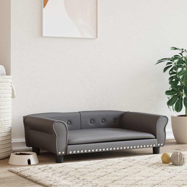 vidaXL Pat de c&acirc;ini, gri, 95x55x30 cm, piele ecologică