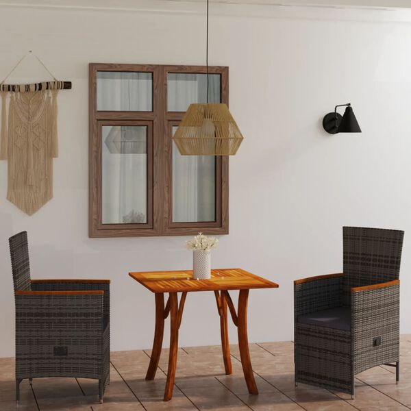 vidaXL Set mobilier de grădină, 3 piese, gri